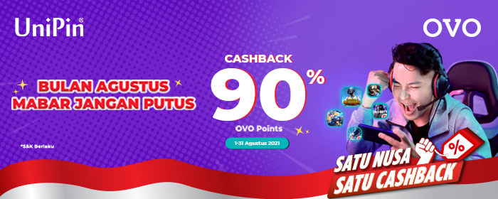 Bulan Agustus mabar jangan putus, Dapatkan cashback 90% OVO Points hanya di UniPin